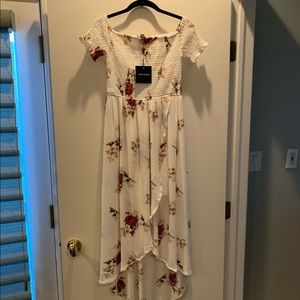 Off the Shoulder Smocked Midi Dress